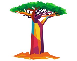 baobab tree in wpap pop art style for vector illustration - obrazy, fototapety, plakaty