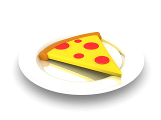 3D Rendering of pizza slice on a plate