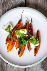 Roast carrots with pesto and mozzarella