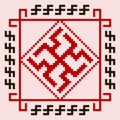  Ancient ethnic symbol. Amulet. Pixel decorative element for textiles and paper. Vector illustration