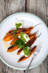 Roast carrots with pesto and mozzarella