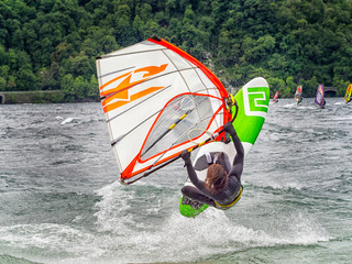 Windsurfing scene on Lake Como