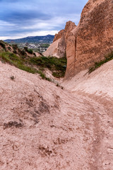 Mountains in the valley in Cappadocia. Beautiful landscape. Vertical.