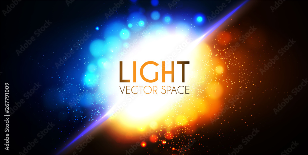 Wall mural abstract background with colorful light effect. blue and gold bokeh design. magic explosion.
