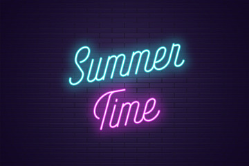 Neon lettering of Summer Time. Glowing text
