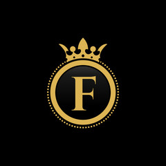 F initial royal crown luxury logo design