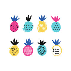 Collection of pineapples. Vector illustration.