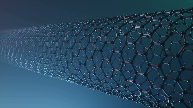 Nanotechnology like scientific background. Hexagonal nanotubes. Graphene atom nanostructure, carbon nanotubes, durable material. Nanotube in form of honeycomb, Loop-able seamless 4K animation