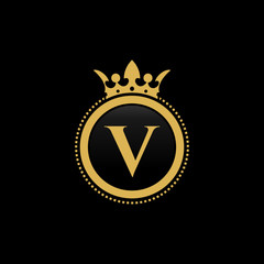 V initial royal crown luxury logo design