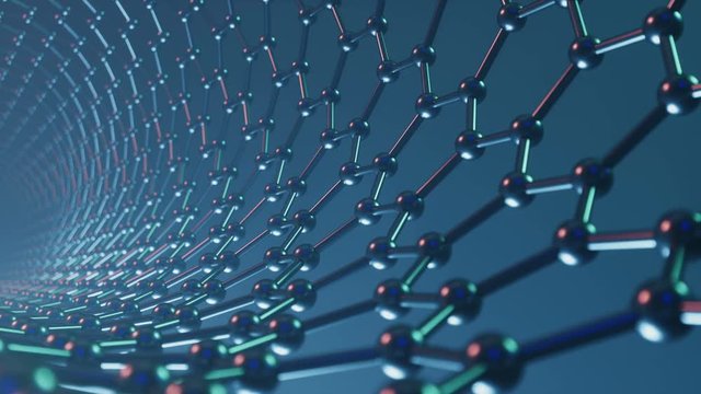 Nanotechnology like scientific background. Hexagonal nanotubes. Graphene atom nanostructure, carbon nanotubes, durable material. Nanotube in form of honeycomb, Loop-able seamless 4K animation
