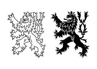 Fototapeta premium Heraldyczny lew z koroną, historyczny symbol zestawu ikon Republiki Czeskiej