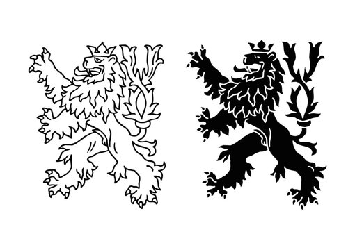 Heraldic lion with crown, historical symbol of Czech Republic icon set