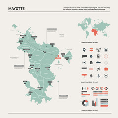 Vector map of Mayotte. Country map with division, cities and capital. Political map,  world map, infographic elements.
