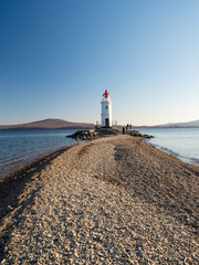 Tokarevsky Lighthouse, a visiting card of the city of Vladivostok, Primorsky Krai, Russia. December, 2018