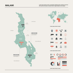 Fototapeta premium Vector map of Malawi. Country map with division, cities and capital Lilongwe. Political map, world map, infographic elements.
