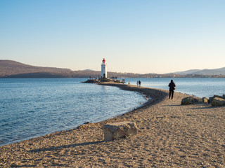 Tokarevsky Lighthouse, a visiting card of the city of Vladivostok, Primorsky Krai, Russia. December, 2018