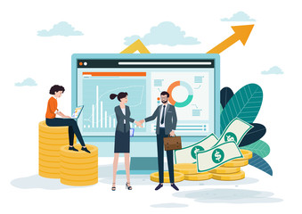 Business concepts for investment. Business cooperation, business growth, return on investment in finance and marketing, analysis and strategy.Vector illustration.