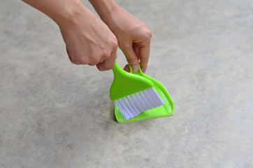 Small Green Plastic Broom and Shovel
