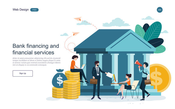 Banking concept.Bank buildings,bank financing, financial services, money exchange, saving money. Vector illustration.