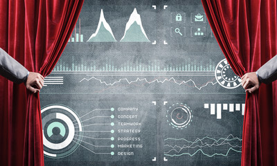 Business success strategy concept presented by infographs on concrete wall