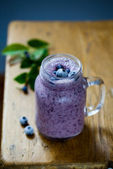 Fototapeta na wymiar Blueberry smoothie in the jar