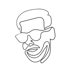 continuous line drawing of serious man portrait on white background