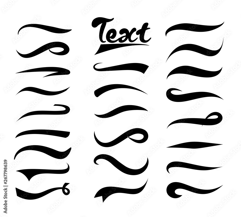 Fototapete Vector illustration set of text elements, Texting tails collection. Swirling swash and swoosh. Elements for text and logos isolated on white background.