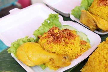 Chicken biryani with rice at street food