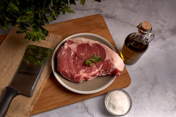 red veal chop on a plate