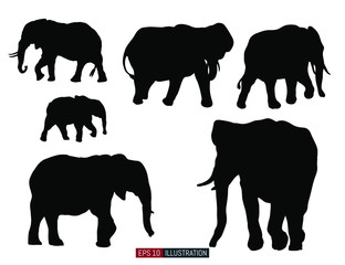 African animals silhouettes set. Elephant. Template for your design works. Vector illustration.