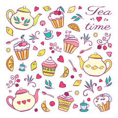 Set of tea design elements
