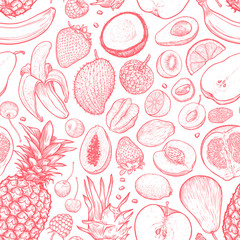 Hand drawn citrus fruits abstract background. Seamless pattern.  Template for your design works. Engraved style vector illustration.