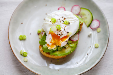 Toast with poached egg and avocado
