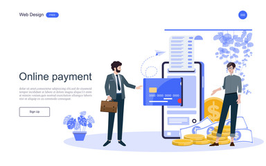 Flat design. Concept online payment  for web page.Confirm payment using a smartphone, Mobile payment, Online banking,payment terminals.Vector illustration.