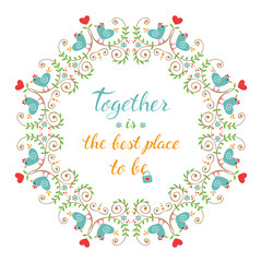 Floral round border with love hand drawn lettering