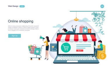 Naklejka premium Business concepts of online shopping, online trading, promotion, advertising, for web pages, websites, templates and background vector illustration.