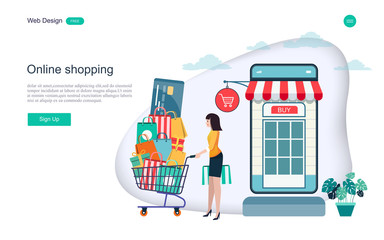 Business concepts of online shopping, online trading, promotion, advertising, for web pages, websites, templates and background vector illustration.