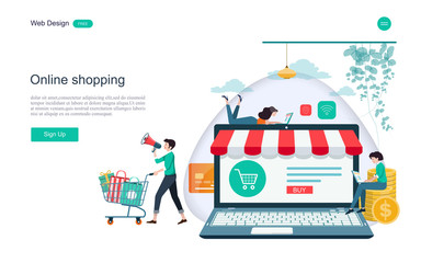 Fototapeta na wymiar Business concepts of online shopping, online trading, promotion, advertising, for web pages, websites, templates and background vector illustration.