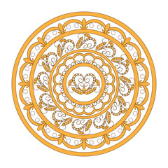 monochrome orange mandala with doodle compositions