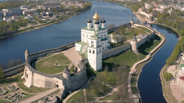 Aerial view of Kremlin in Pskov