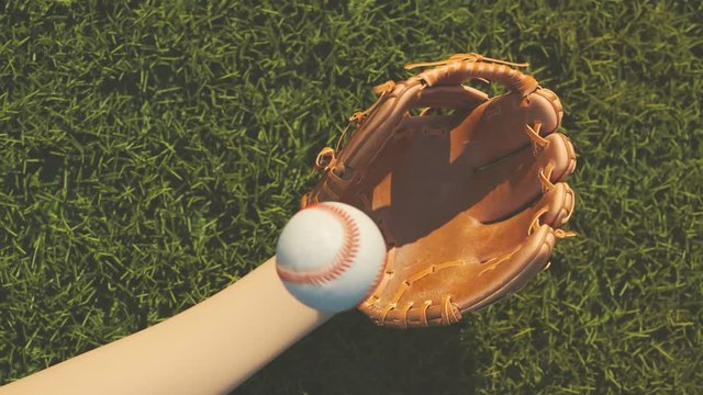 Baseball catch on a stadium grass background. Epic  slow motion shot 4KHD