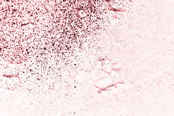 Vintage pink background. Rough painted wall of fiesta color. Imperfect plane of rosy colored. Uneven old decorative toned backdrop of rouge tint. Texture of pink hue. Ornamental stony surface.