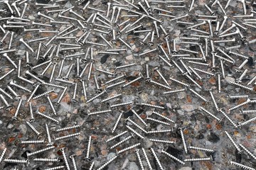 screws on asphalt - beautiful industrial 3D illustration, picture for art using