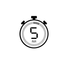 The 5 minutes, stopwatch vector icon, digital timer. Clock watch, timer, countdown symbol