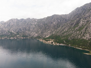 Aerial view Harbour and small town at Boka Kotor bay (Boka Kotorska), Montenegro, Europe