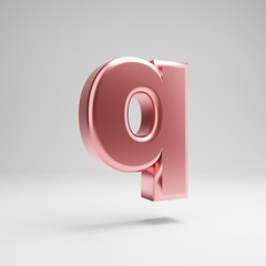 Volumetric glossy Rose Gold lowercase letter Q isolated on white background.