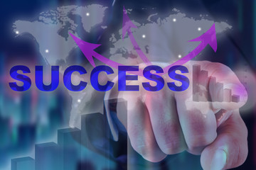 success in business with graphics and world map