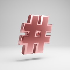 Obraz premium Volumetric glossy Rose Gold hashtag symbol isolated on white background.