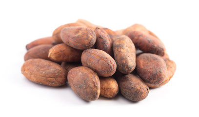 Pile of Raw Cocoa Beans Isolated on a White Background