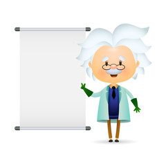 Elderly laboratory scientist holding presentation. Smart gray-haired man pointing at screen. Can be used for topics like medicine, education, chemistry